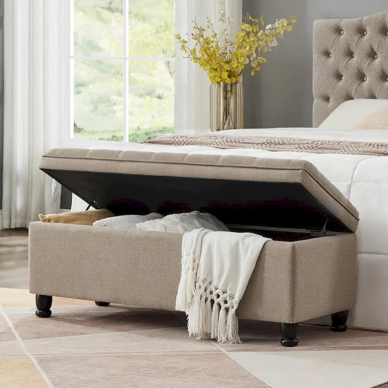 Tufted Button Storage Bench with Spindle Legs – Multi-Color, 1-Seat