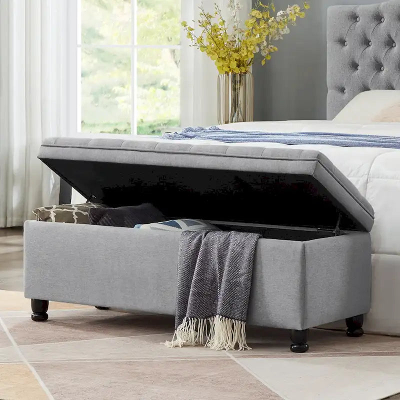 Tufted Button Storage Bench with Spindle Legs – Multi-Color, 1-Seat