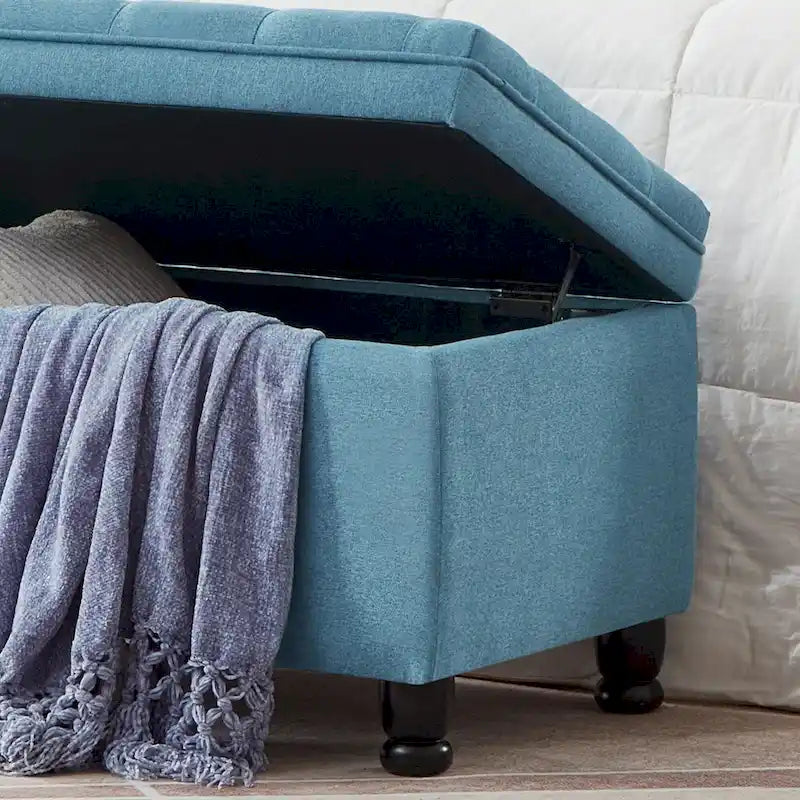 Tufted Button Storage Bench with Spindle Legs – Multi-Color, 1-Seat