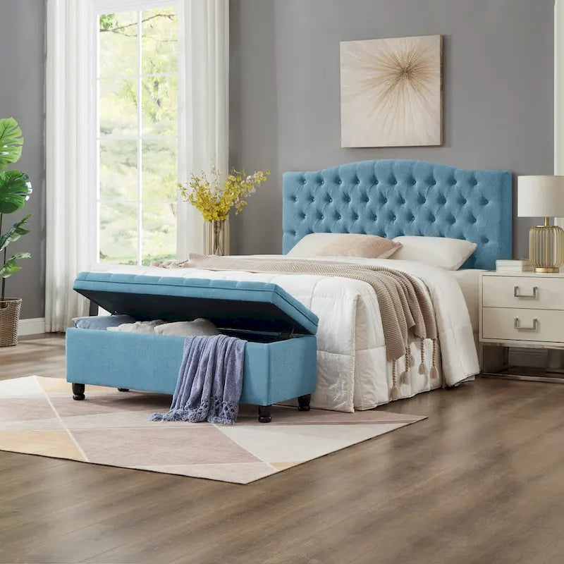 Tufted Button Storage Bench with Spindle Legs – Multi-Color, 1-Seat