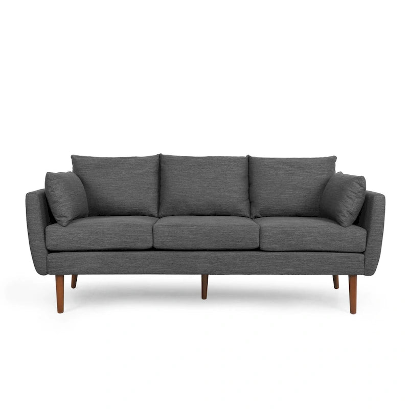 Charcoal Fabric 3-Seater Sofa with Pillow Back and Birchwood Legs