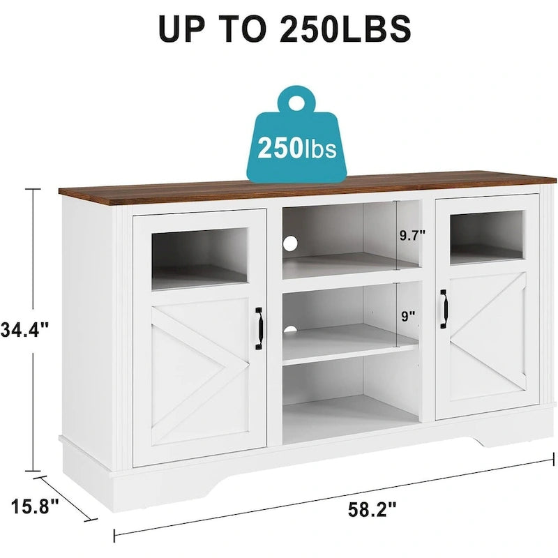 White / Grey / Black TV Stand with LED Lighting & Glass Doors, Fits up to 65 in