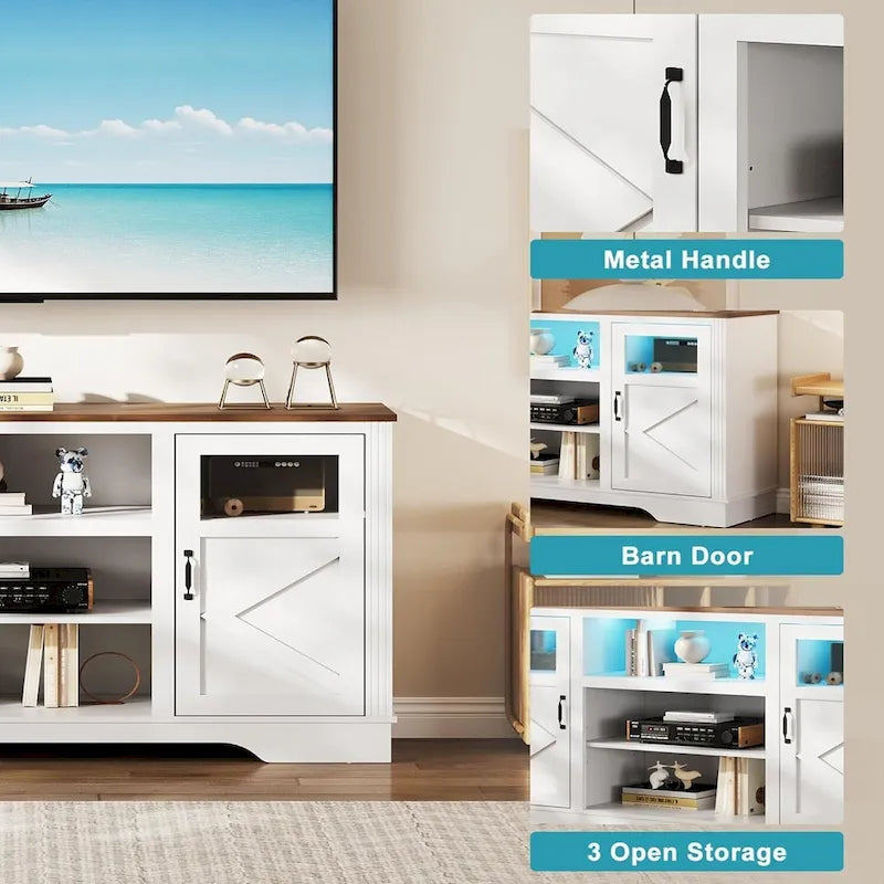 White / Grey / Black TV Stand with LED Lighting & Glass Doors, Fits up to 65 in
