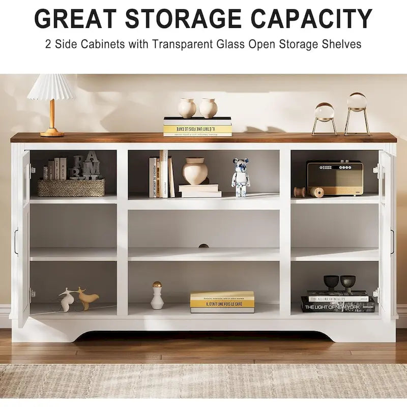 White / Grey / Black TV Stand with LED Lighting & Glass Doors, Fits up to 65 in