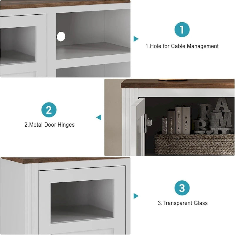 White / Grey / Black TV Stand with LED Lighting & Glass Doors, Fits up to 65 in
