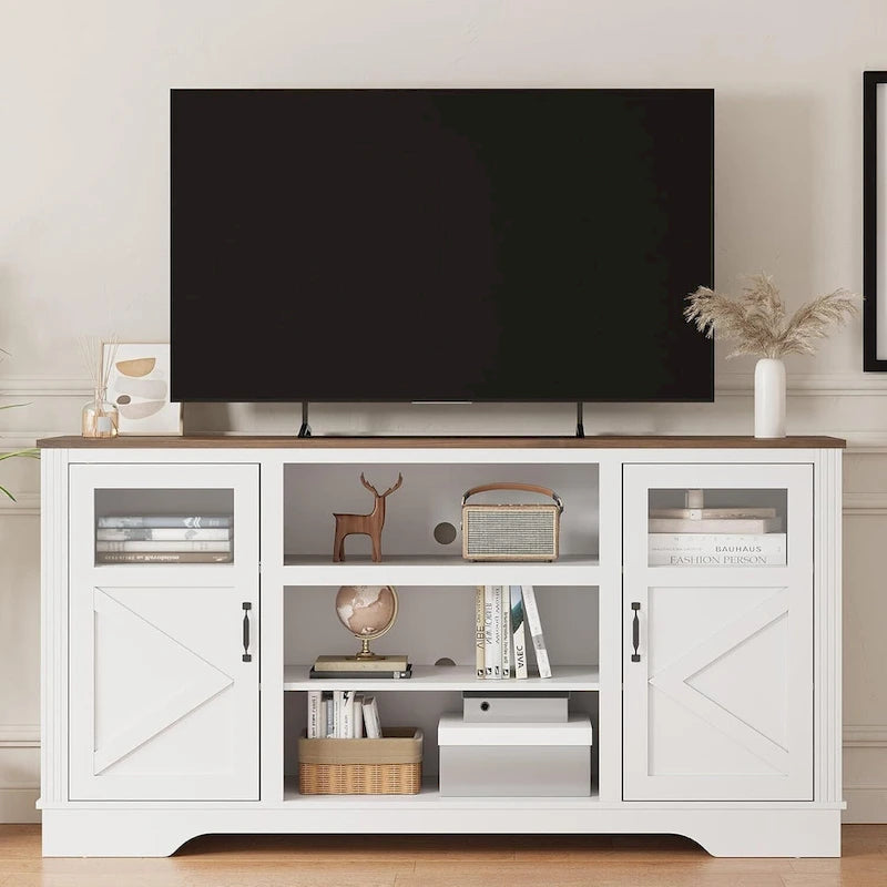 White / Grey / Black TV Stand with LED Lighting & Glass Doors, Fits up to 65 in