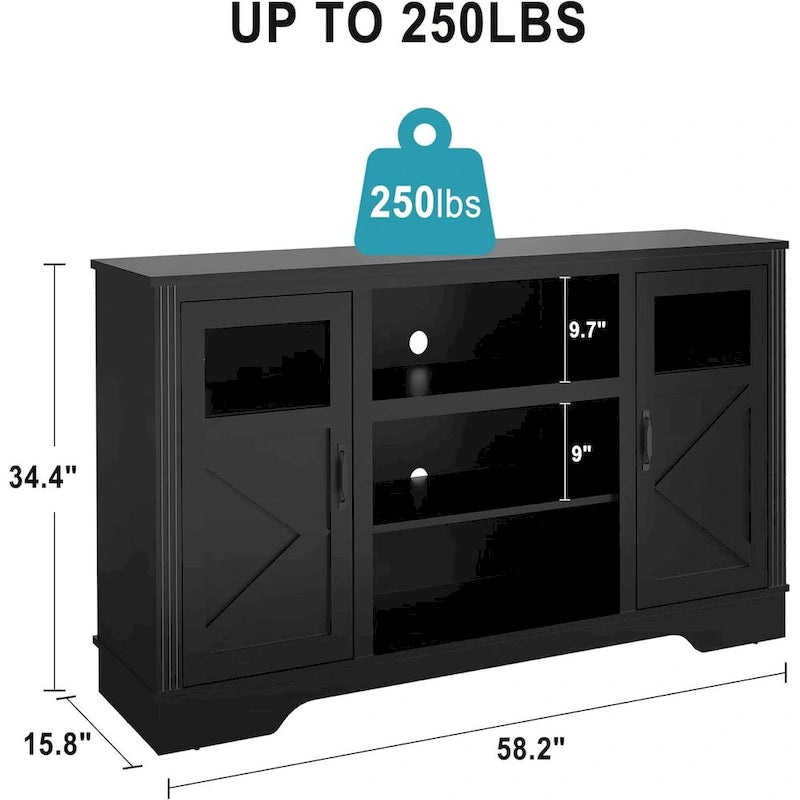 White / Grey / Black TV Stand with LED Lighting & Glass Doors, Fits up to 65 in