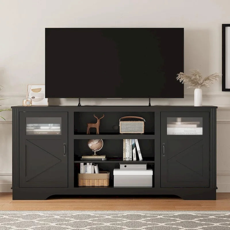 White / Grey / Black TV Stand with LED Lighting & Glass Doors, Fits up to 65 in