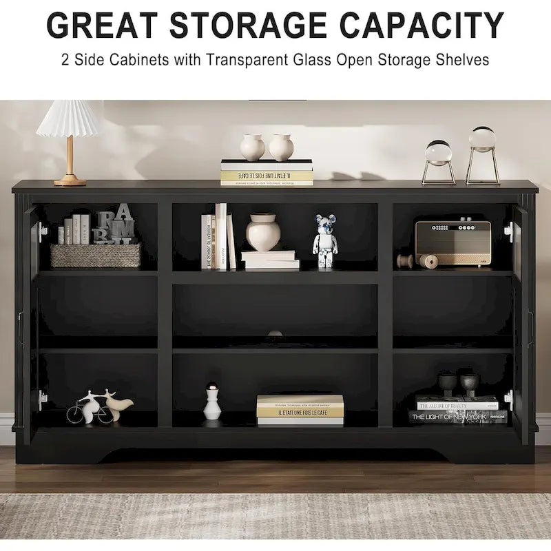 White / Grey / Black TV Stand with LED Lighting & Glass Doors, Fits up to 65 in