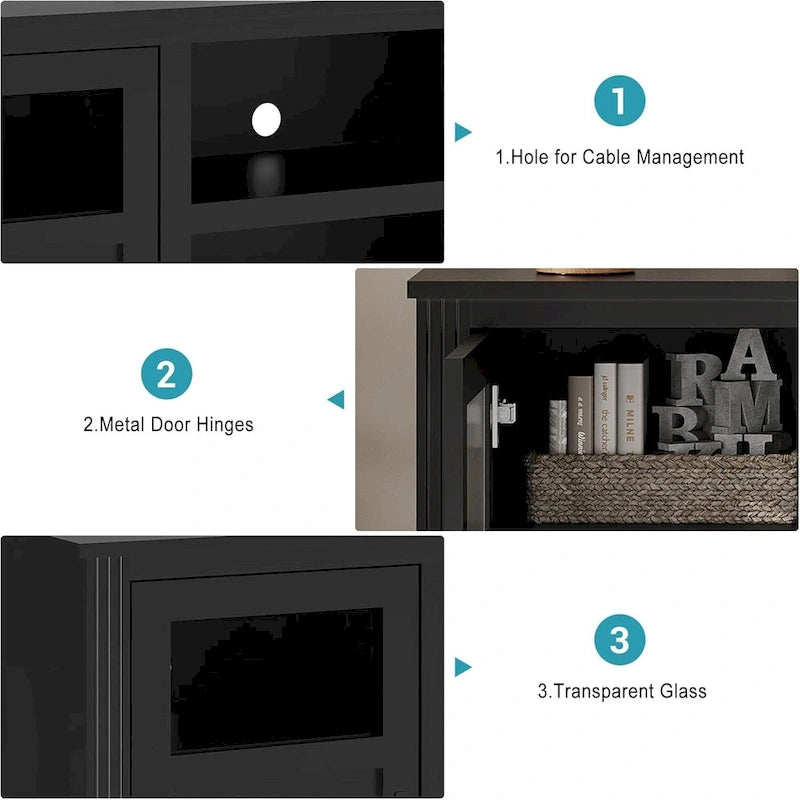 White / Grey / Black TV Stand with LED Lighting & Glass Doors, Fits up to 65 in