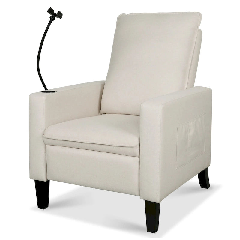 Beige Fabric Adjustable Recliner Chair with Phone Holder & Cup Holder – 1-Seat
