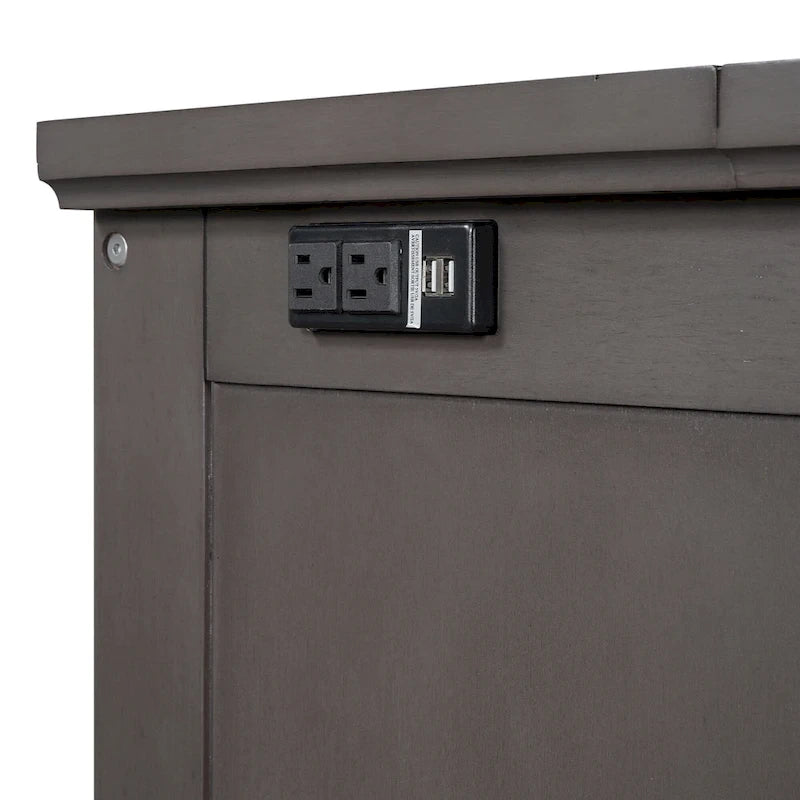 Gray Queen Murphy Bed Cabinet for 1 Person – with Storage Drawer & USB Charging