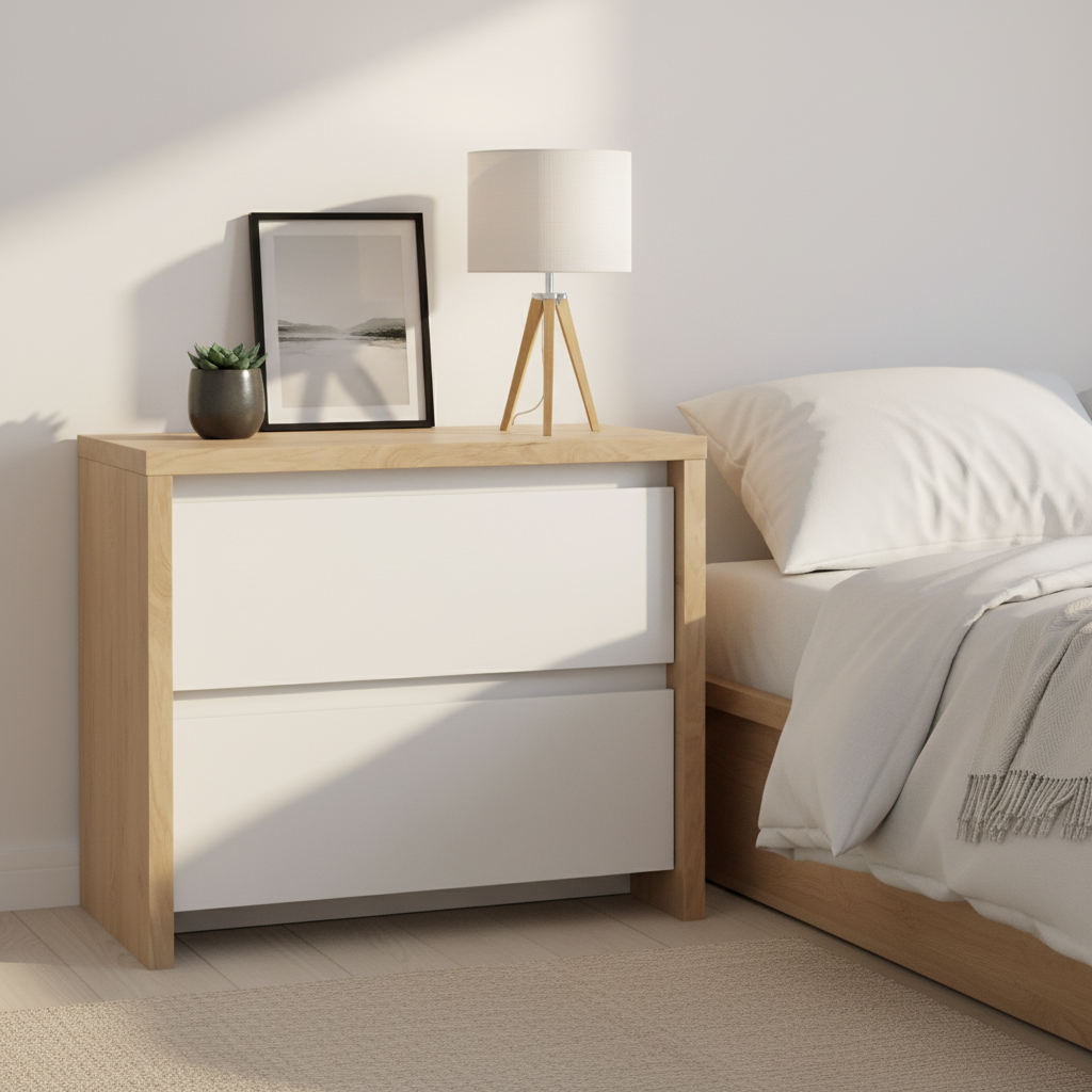 White / Jackson Hickory & White High Gloss 2-Drawer Nightstand