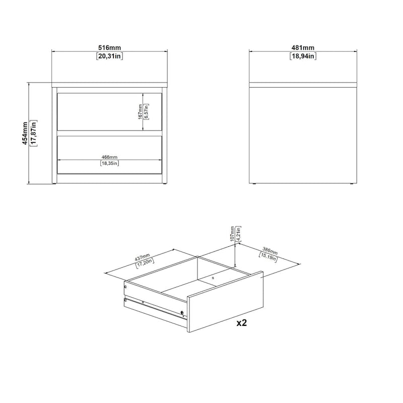 White / Jackson Hickory & White High Gloss 2-Drawer Nightstand