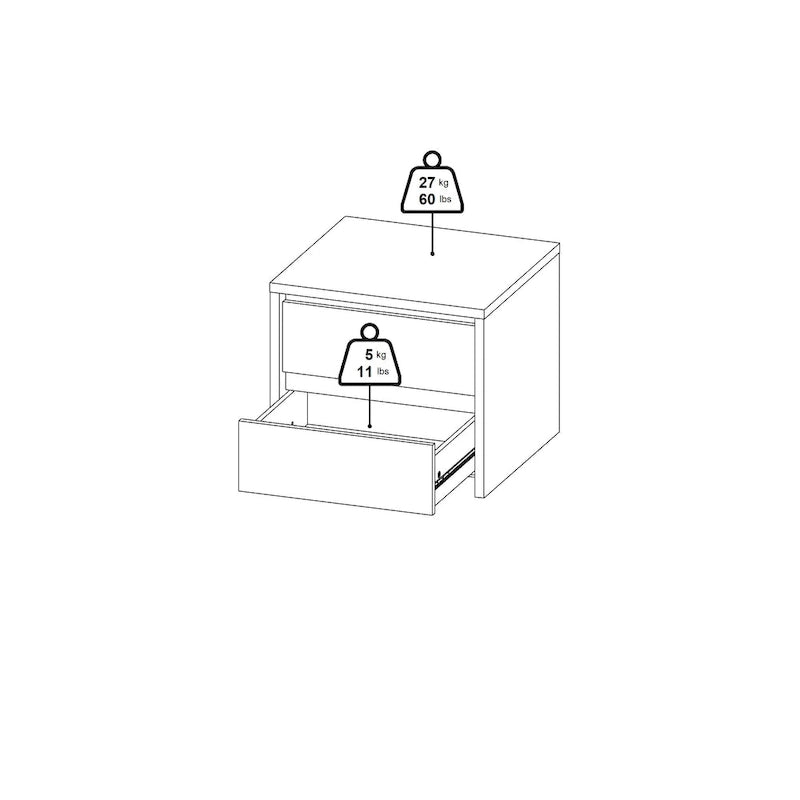 White / Jackson Hickory & White High Gloss 2-Drawer Nightstand