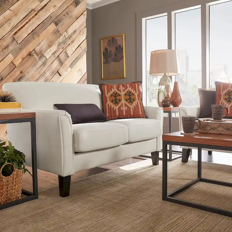 Multi-Color Fabric & Faux Leather Cushion Back Loveseat with Flared Arms – 2-Seat