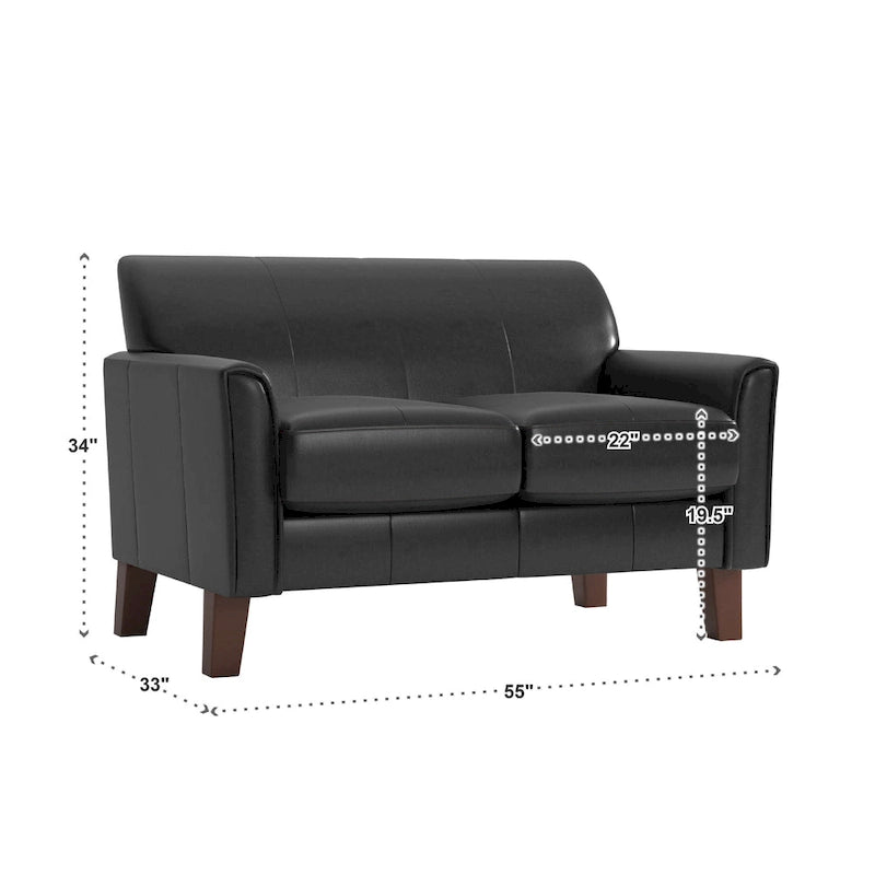 Cushion Back Loveseat with Flared Arms – Fabric & Faux Leather, 2-Seat, Multiple Colors