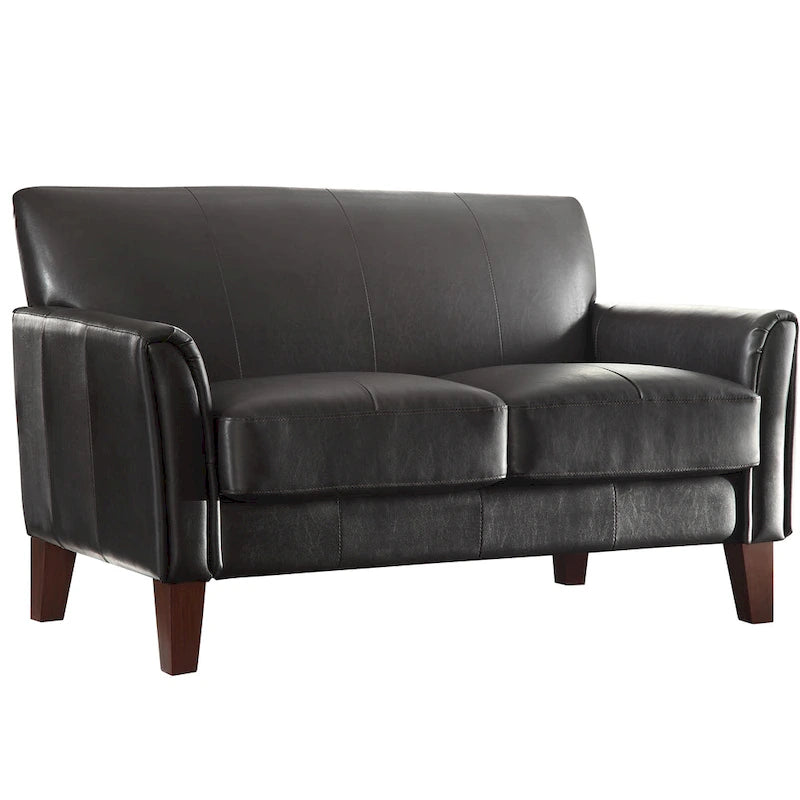 Cushion Back Loveseat with Flared Arms – Fabric & Faux Leather, 2-Seat, Multiple Colors