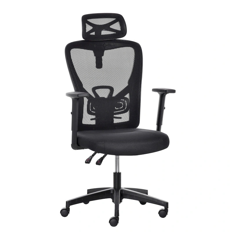 Black High-Back Mesh Office Chair with Headrest & Armrests, 1-Person