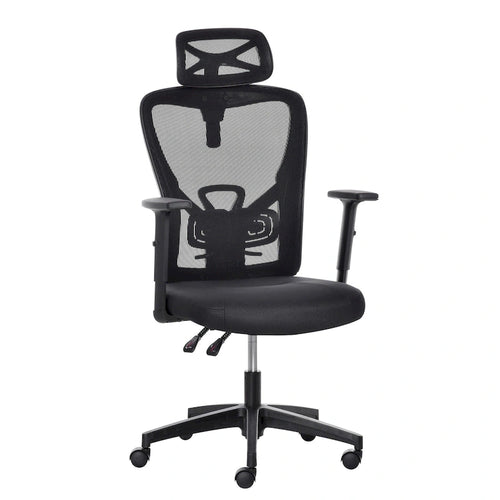 Black High-Back Mesh Office Chair with Headrest & Armrests, 1-Person