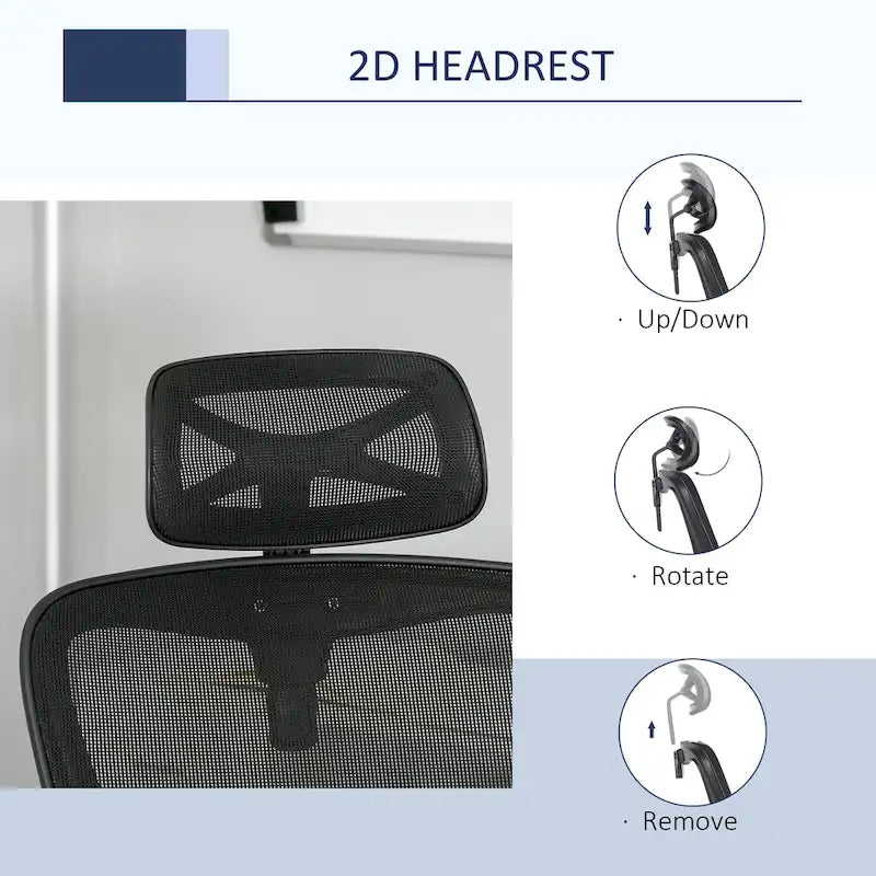 Black High-Back Mesh Office Chair with Headrest & Armrests, 1-Person