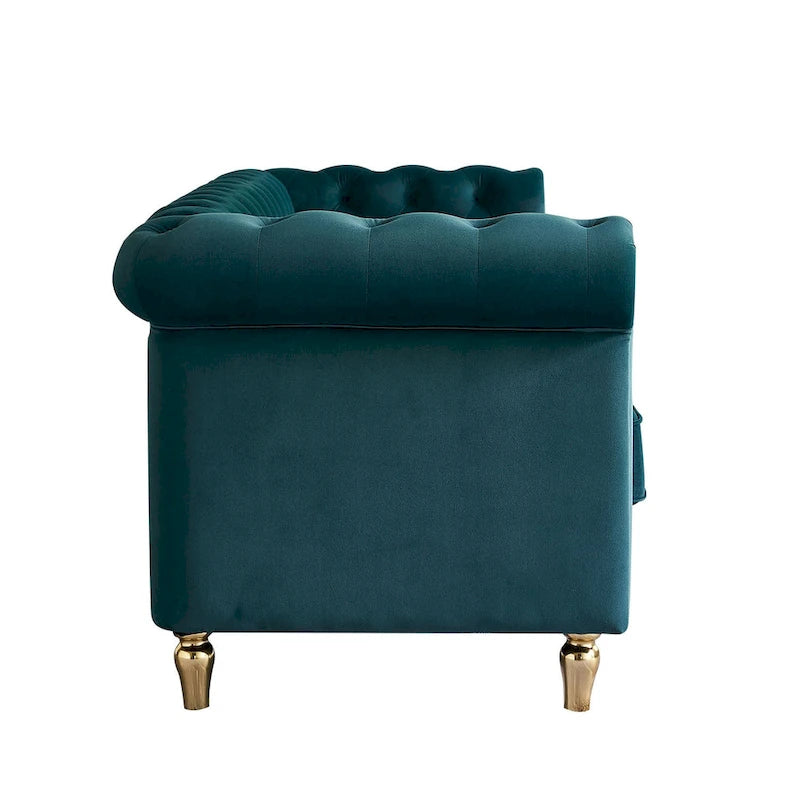 Green / Pink Velvet Chesterfield Sofa with Gold Trim & Button Tufting – 2-Seat