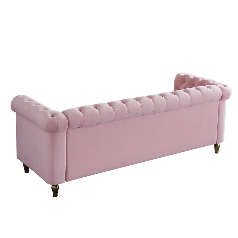 Green / Pink Velvet Chesterfield Sofa with Gold Trim & Button Tufting – 2-Seat