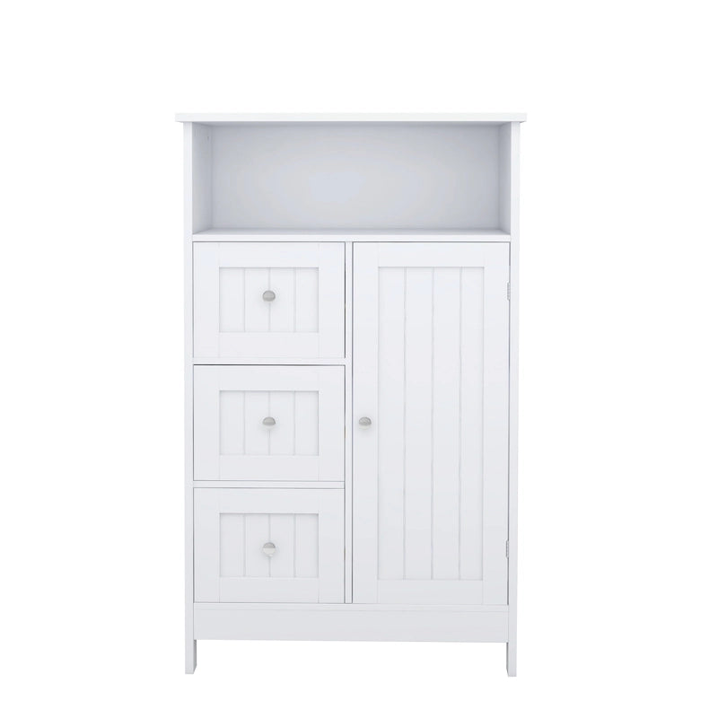 White Freestanding Storage Cabinet, 3 Drawers & 1 Door, Single Use