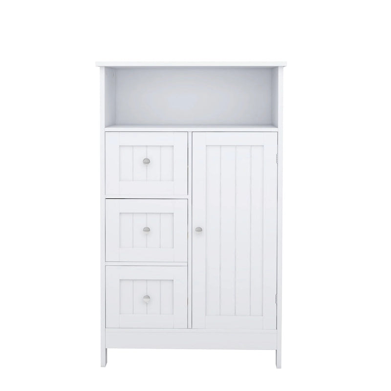 White Freestanding Storage Cabinet, 3 Drawers & 1 Door, Single Use