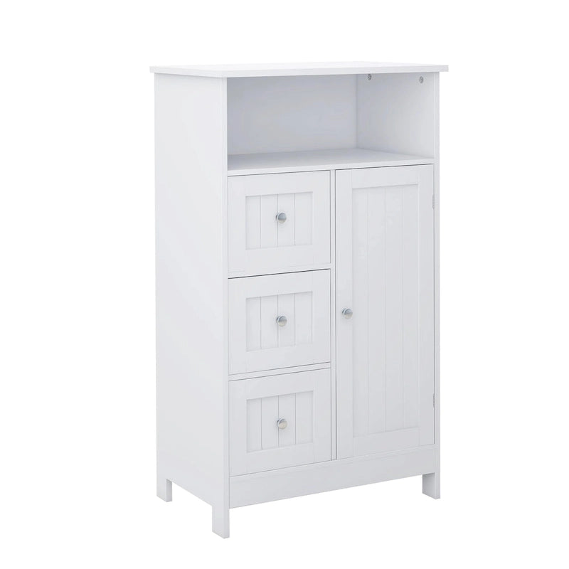 White Freestanding Storage Cabinet, 3 Drawers & 1 Door, Single Use