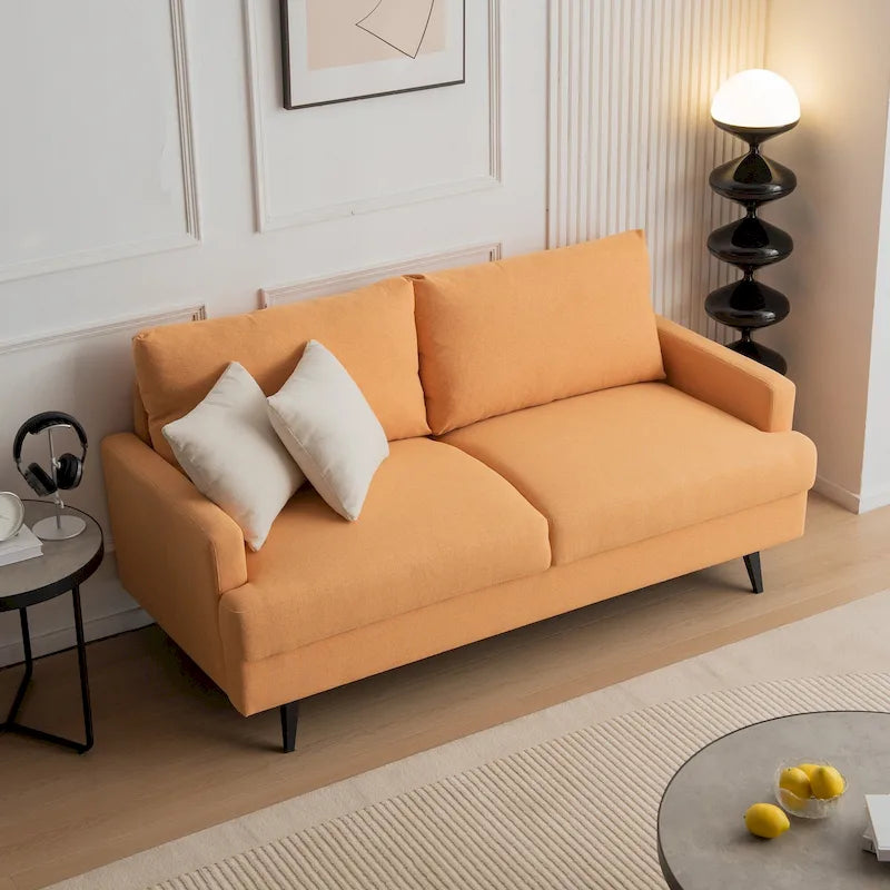 Yellow / Grey / Emerald / Beige Linen 2-Seat Loveseat Sofa, Metal Legs