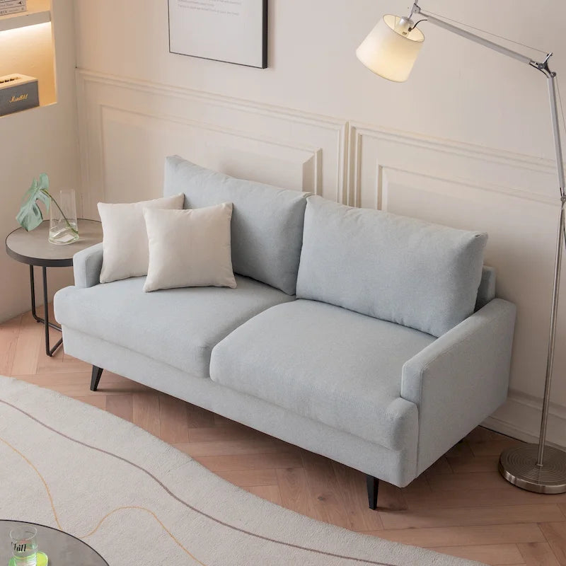 Yellow / Grey / Emerald / Beige Linen 2-Seat Loveseat Sofa, Metal Legs