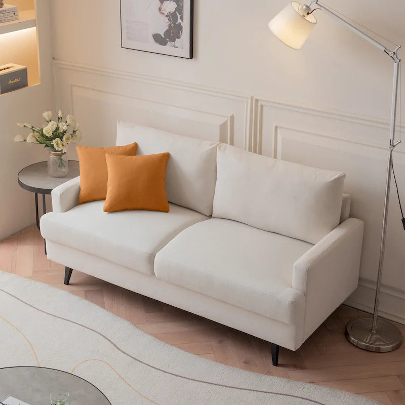 Yellow / Grey / Emerald / Beige Linen 2-Seat Loveseat Sofa, Metal Legs