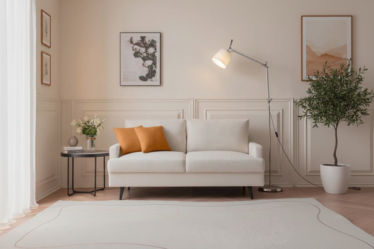 Yellow / Grey / Emerald / Beige Linen 2-Seat Loveseat Sofa, Metal Legs
