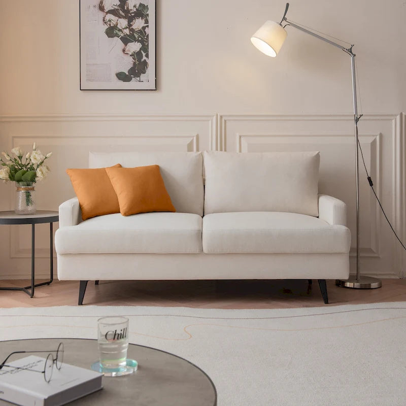 Yellow / Grey / Emerald / Beige Linen 2-Seat Loveseat Sofa, Metal Legs