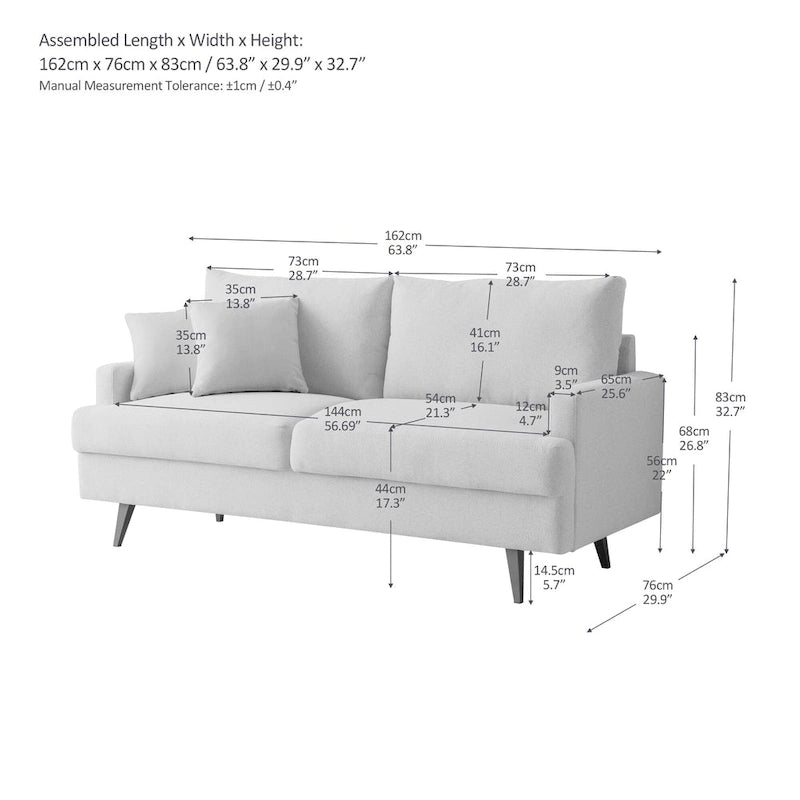 Yellow / Grey / Emerald / Beige Linen 2-Seat Loveseat Sofa, Metal Legs