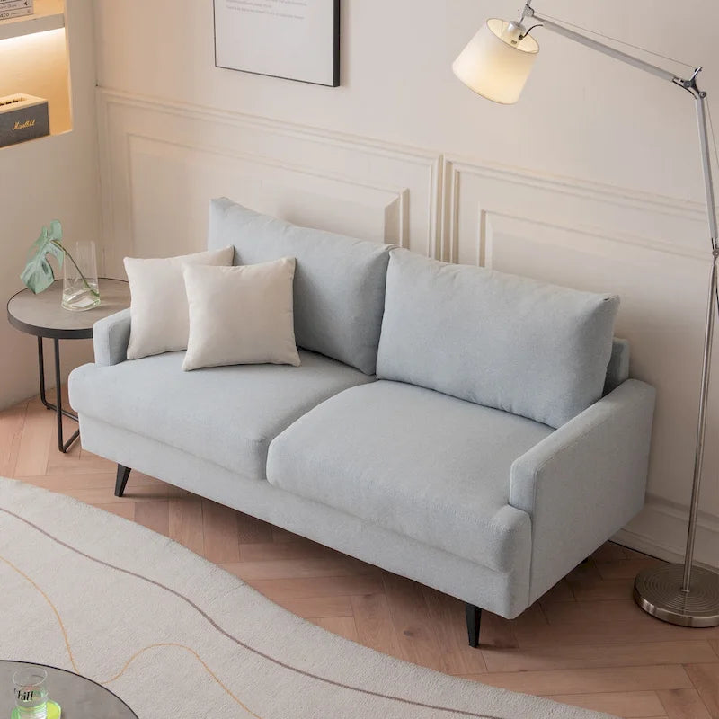 Yellow / Grey / Emerald / Beige Linen 2-Seat Loveseat Sofa, Metal Legs
