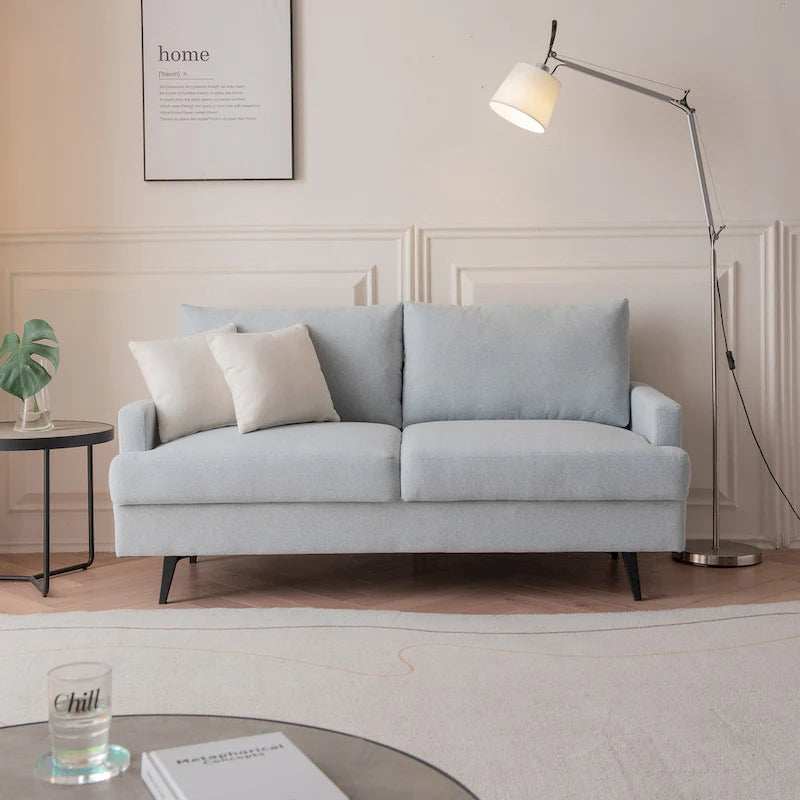 Yellow / Grey / Emerald / Beige Linen 2-Seat Loveseat Sofa, Metal Legs