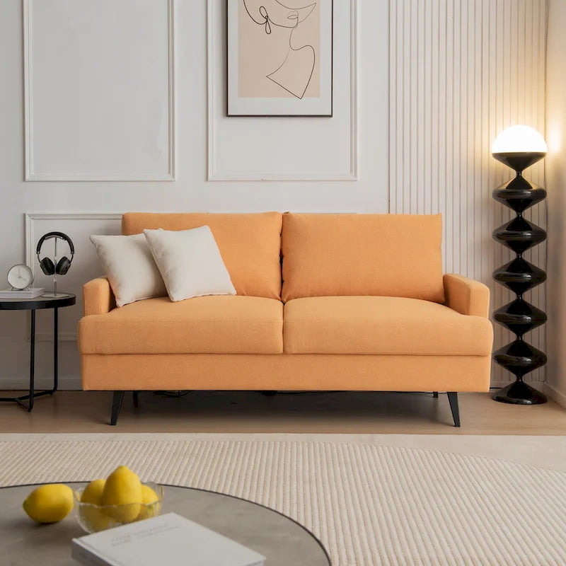 Yellow / Grey / Emerald / Beige Linen 2-Seat Loveseat Sofa, Metal Legs