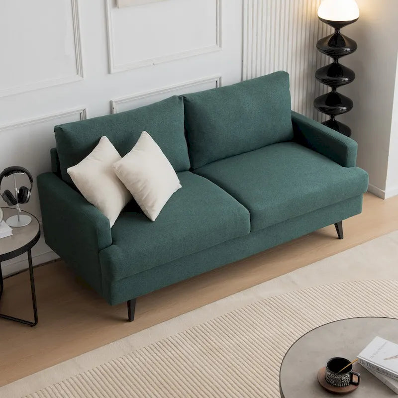 Yellow / Grey / Emerald / Beige Linen 2-Seat Loveseat Sofa, Metal Legs