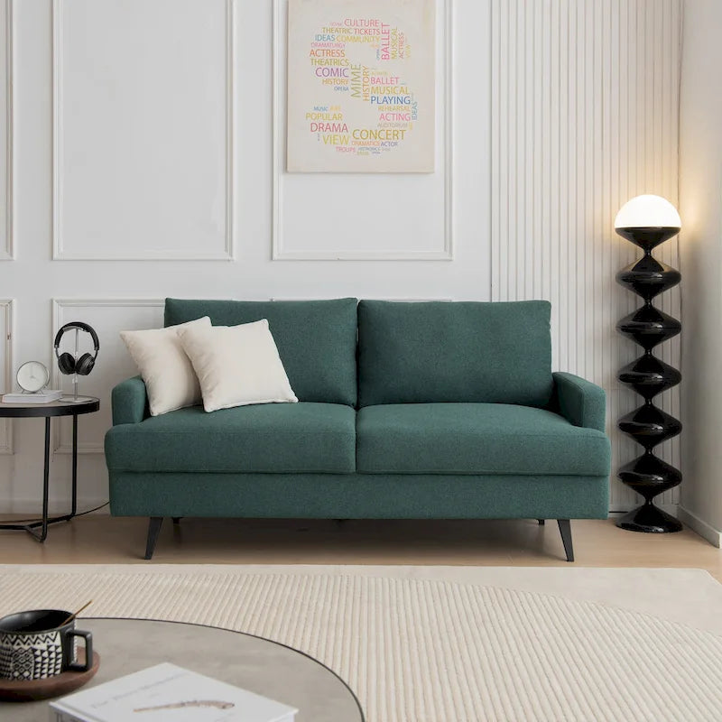 Yellow / Grey / Emerald / Beige Linen 2-Seat Loveseat Sofa, Metal Legs