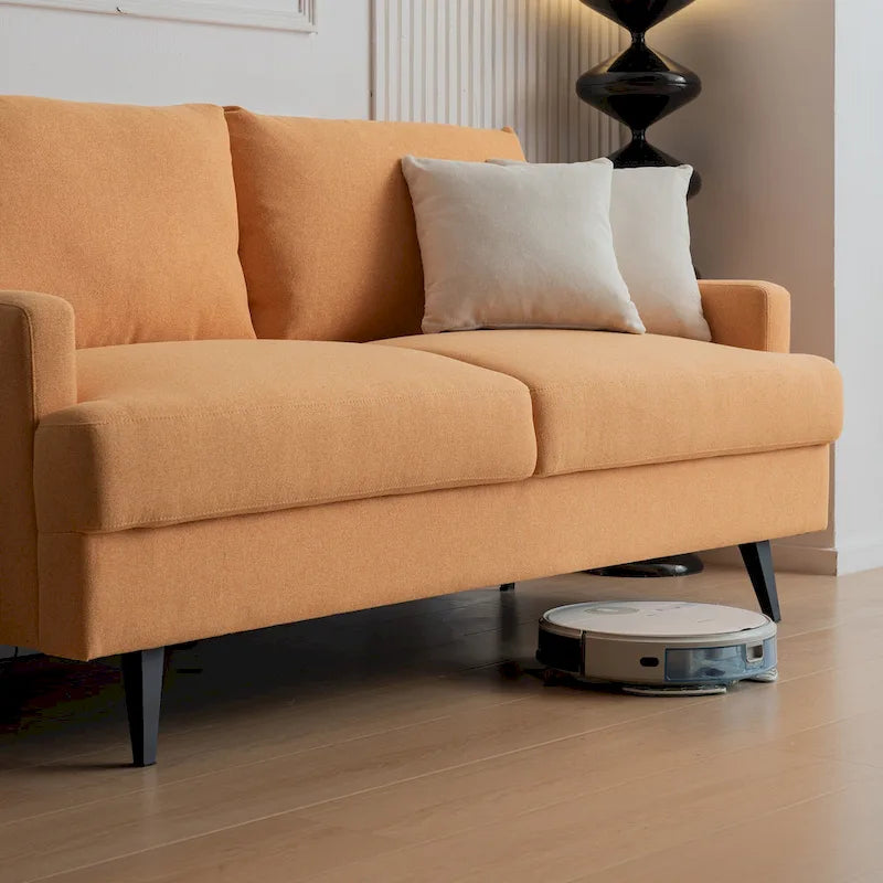 Yellow / Grey / Emerald / Beige Linen 2-Seat Loveseat Sofa, Metal Legs