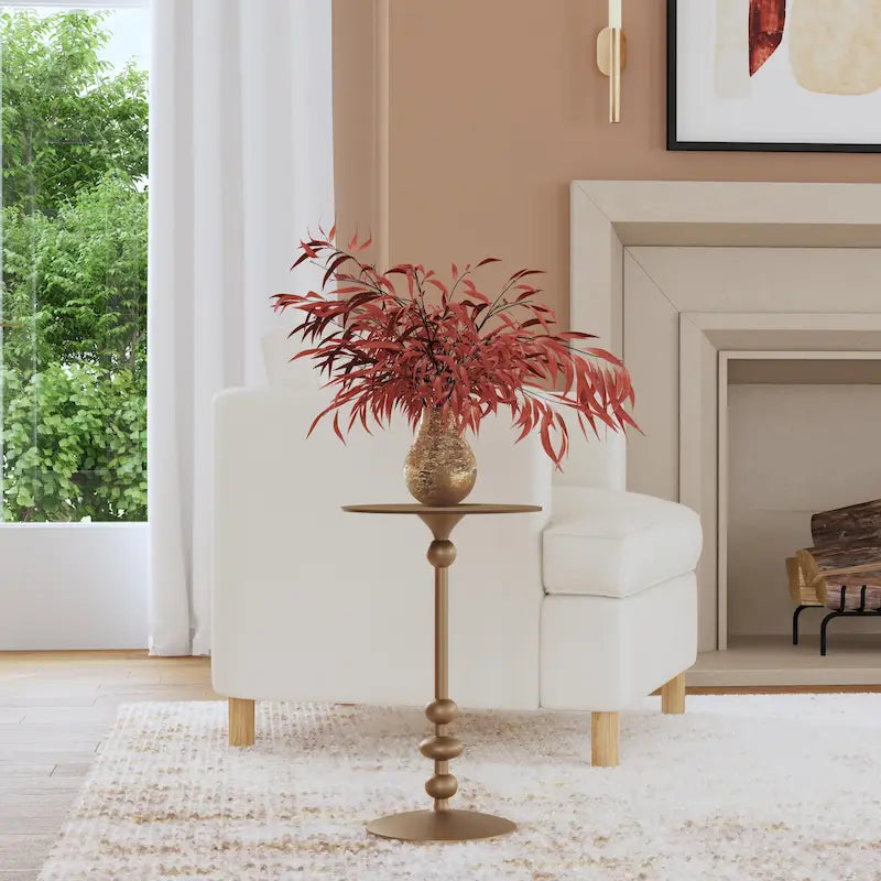 Silver / Bronze / Black Round Aluminum Pedestal Side Table – Vintage Distressed Finish