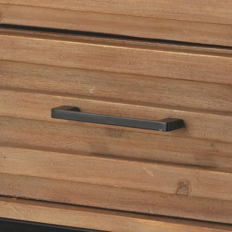 Cherry Brown Slatted Fir Wood Console Table with Black Iron Frame & 3 Drawers – Industrial Style