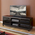 Black TV Stand with Tinted Glass Doors & Adjustable Shelves, Fits 1 TV up to 75 in