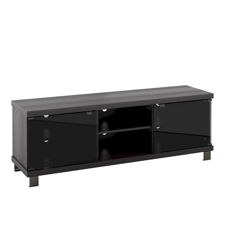 Black TV Stand with Tinted Glass Doors & Adjustable Shelves, Fits 1 TV up to 75 in