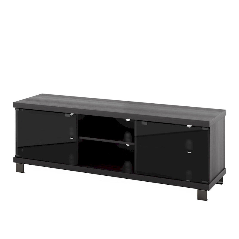 Black TV Stand with Tinted Glass Doors & Adjustable Shelves, Fits 1 TV up to 75 in