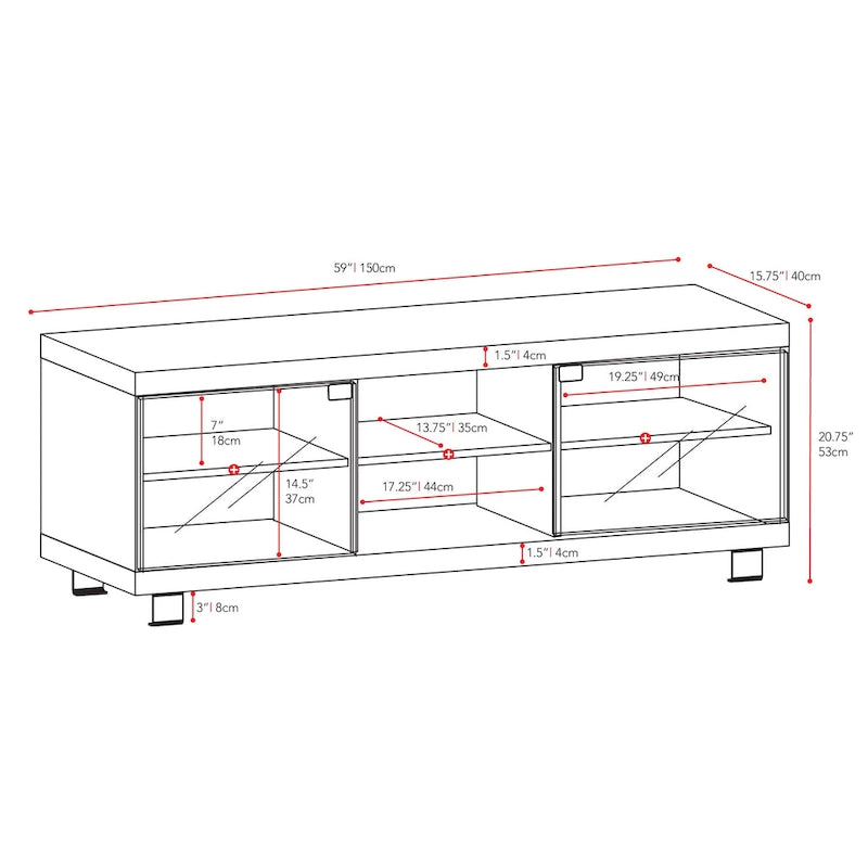 Black TV Stand with Tinted Glass Doors & Adjustable Shelves, Fits 1 TV up to 75 in