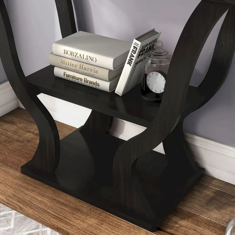 Espresso Particle Board Console Table with Open Shelf & Tapered Profile – Transitional Style