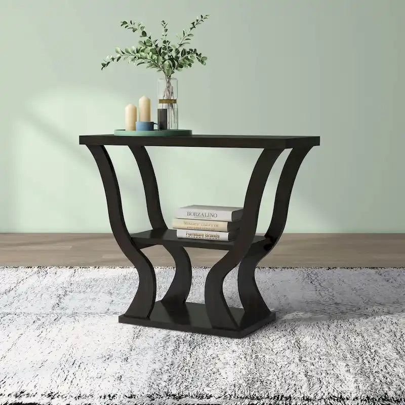 Espresso Particle Board Console Table with Open Shelf & Tapered Profile – Transitional Style